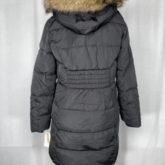 NEW MICHAEL KORS Womens Coat Black Size PM Faux Fur Trim Hooded Puffer Full Zip - Picture 9 of 12